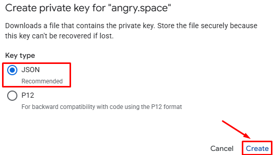 Создание JSON-ключа в Google Cloud Console