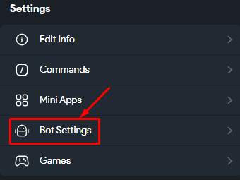 Настройки бота в WebApp