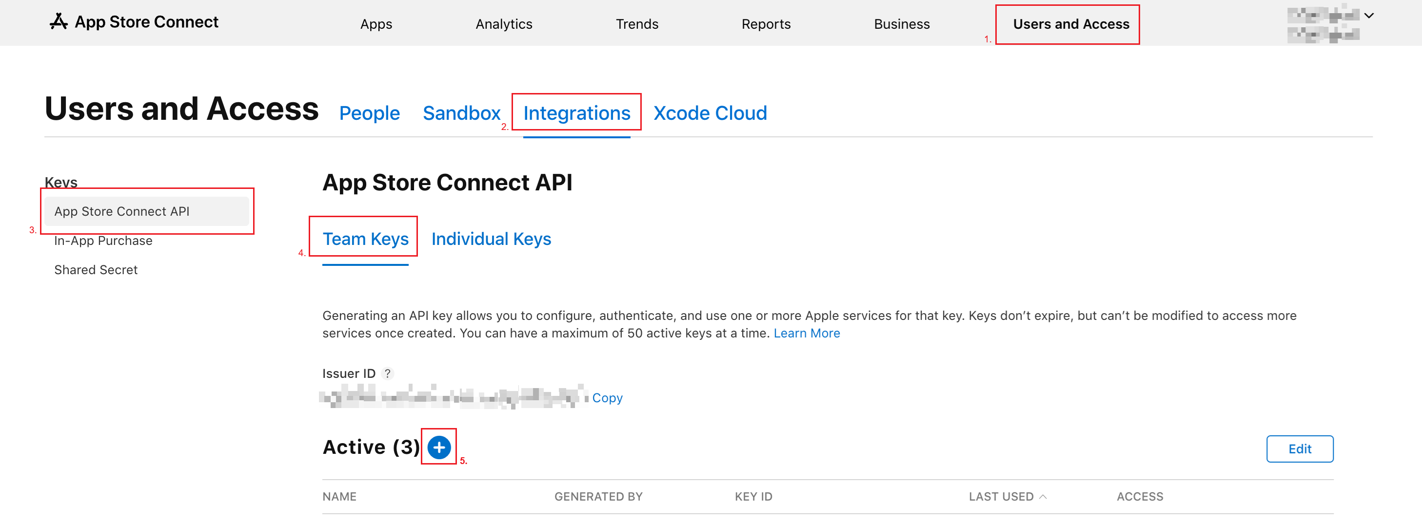 Создание API Key в App Store Connect