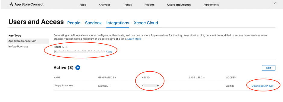 Получение данных для подключения в сервис