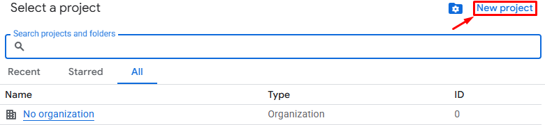 Creating a project in Google Cloud Console